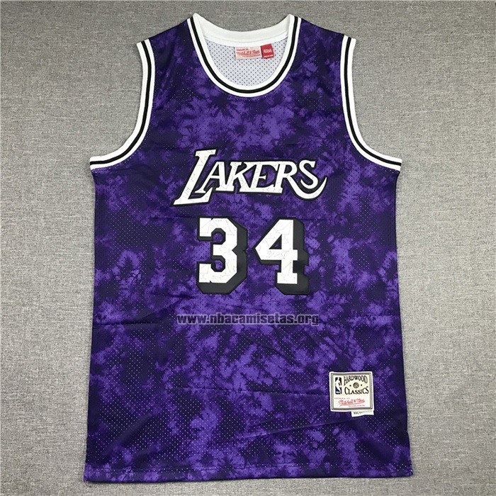 Camiseta Los Angeles Laker Shaquille O'neal NO 34 Galaxy Violeta